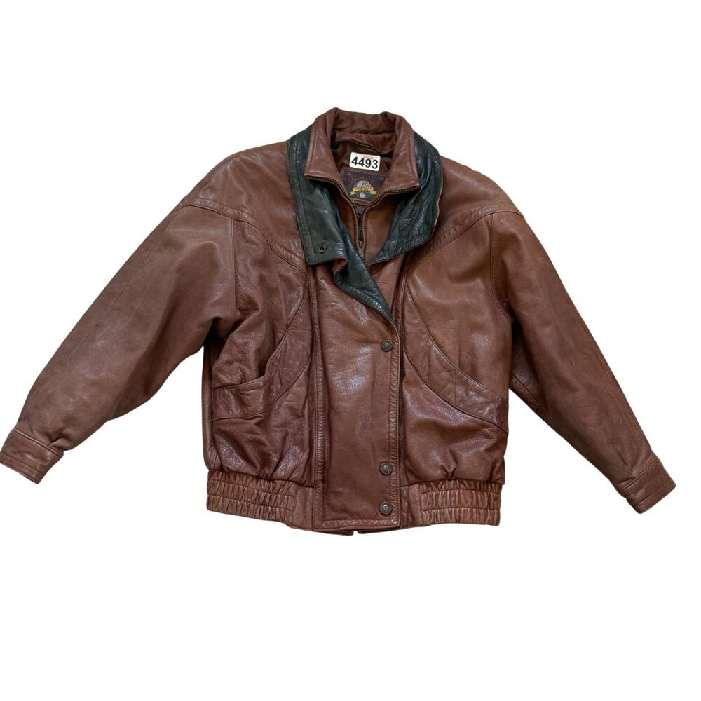 Adventure Bound Wilsons Men's Bomber Moto Jacket Sz M Leather Brown Vintage 80s